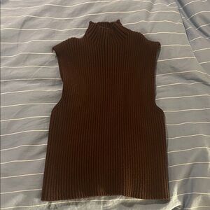 Brown Ribbed Sleeveless Sweater
